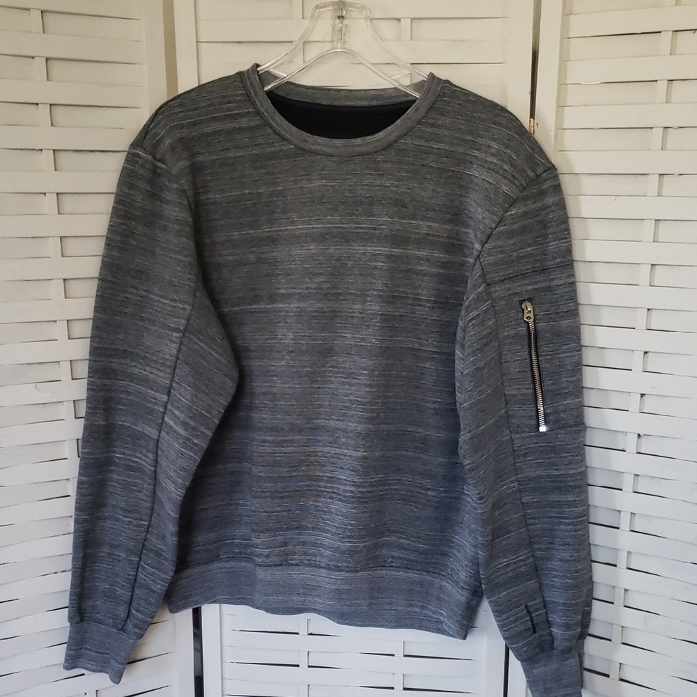 G- Star Raw Gray Crewneck Sweater with Textured Stripes Size L
